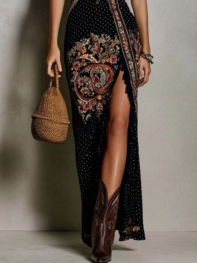 Thalia™ | Boho Maxi Haljina s Dubokim V-Izrezom i Visokom Strukom