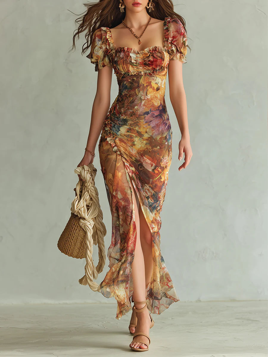 Saffron™ | Maxi Haljina s Boho Umjetničkim Printom