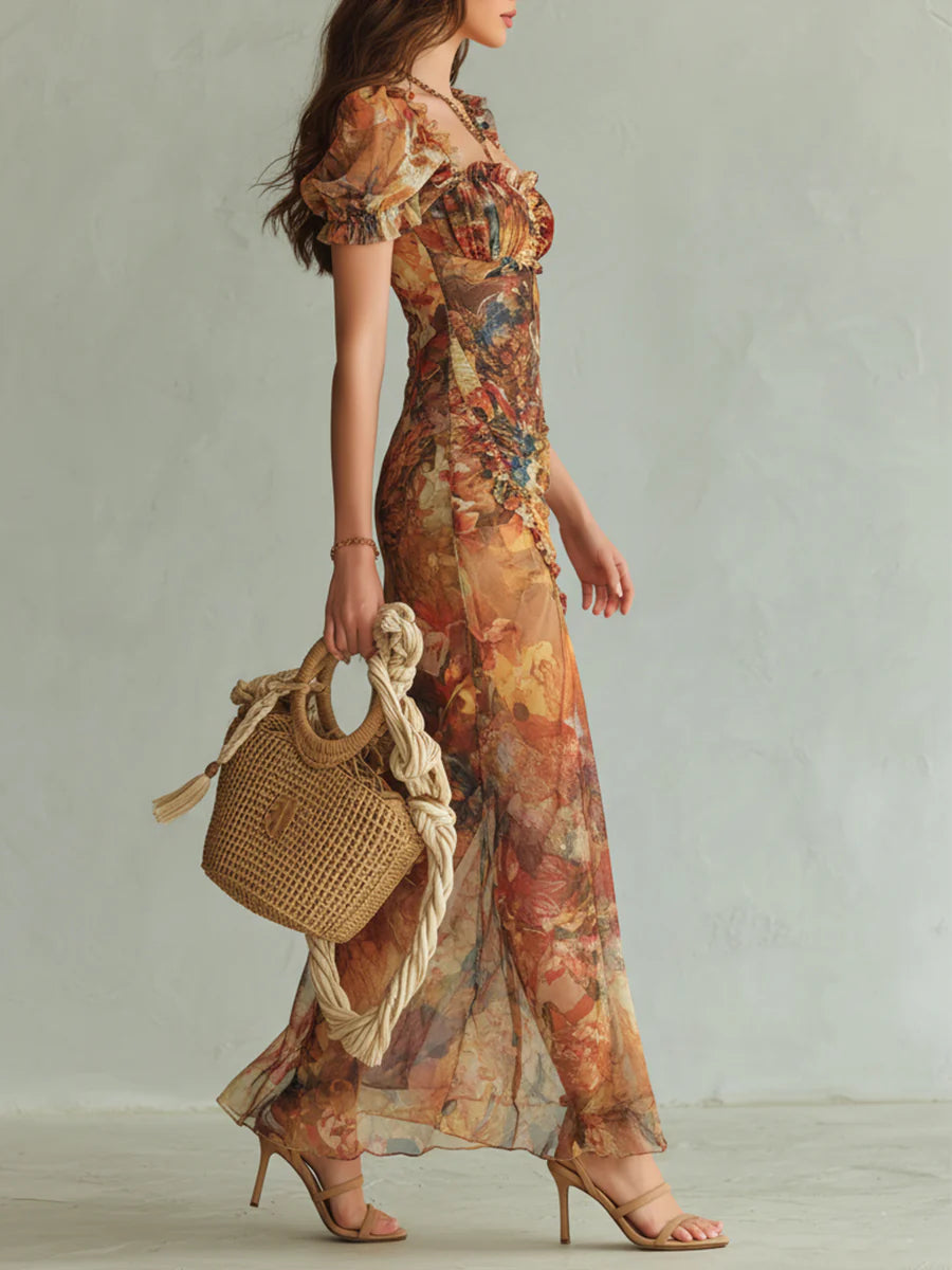 Saffron™ | Maxi Haljina s Boho Umjetničkim Printom
