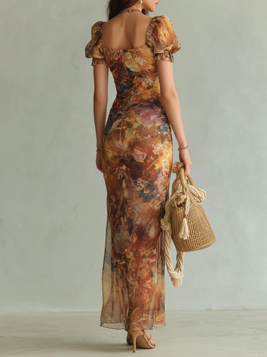 Saffron™ | Maxi Haljina s Boho Umjetničkim Printom