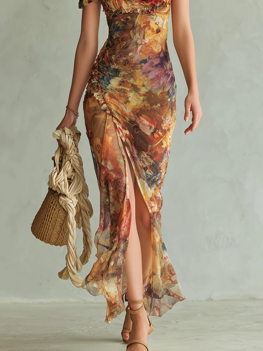 Saffron™ | Maxi Haljina s Boho Umjetničkim Printom