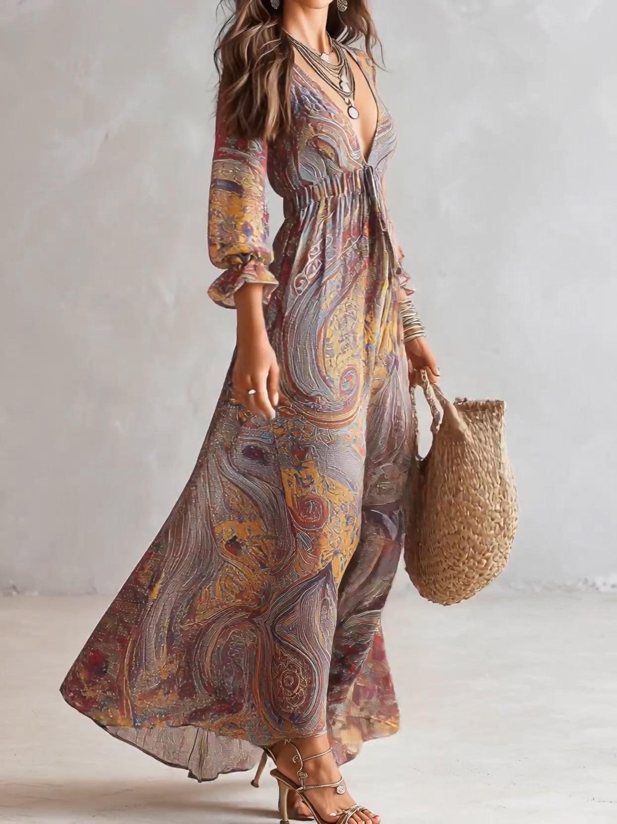 Cosima™ | Maxi Chiffon haljina s V-izrezom Paisley