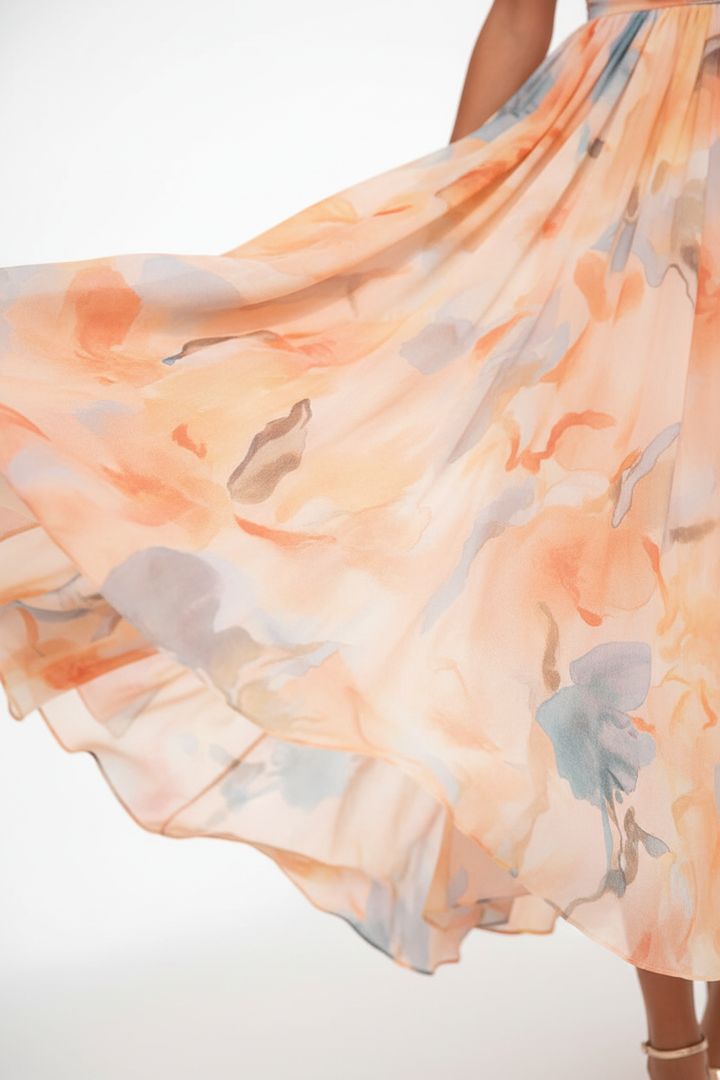 Esther™ | Maxi φόρεμα με λαιμόκοψη halter και εκτύπωση ακουαρέλας
